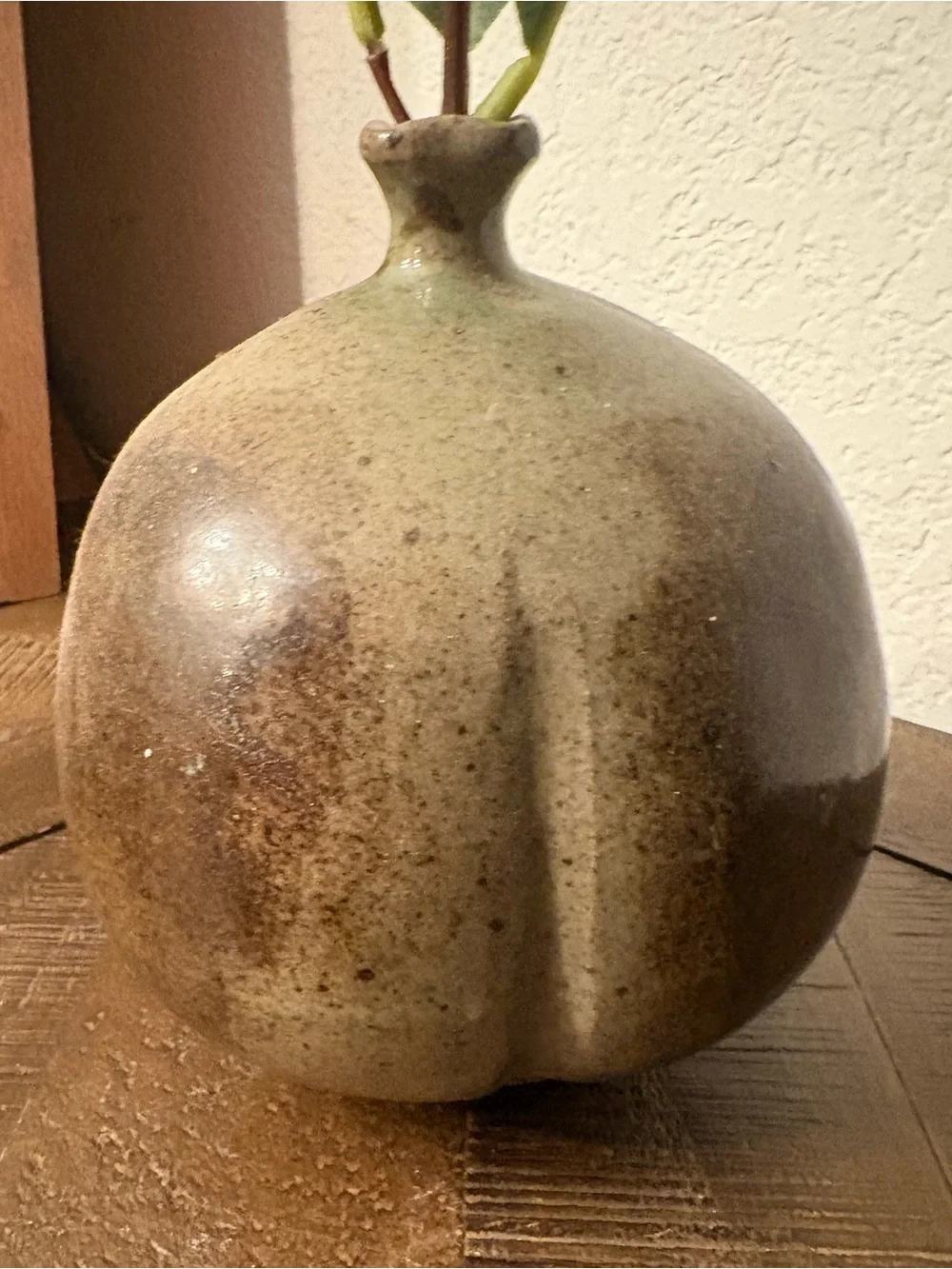 Handcrafted Round Ceramic Bud Vase in Olive Green and Brown